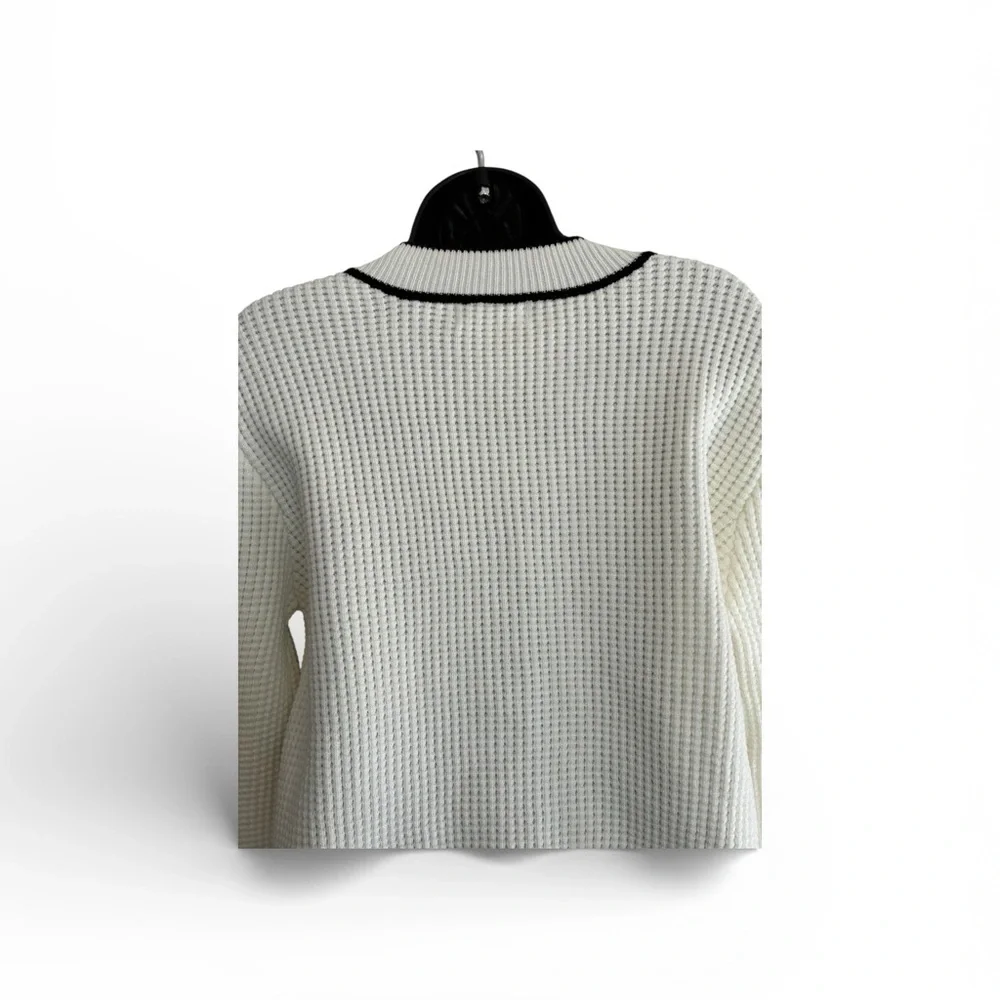 Teenie Winner White Knit Cardigan with Black Trim - Size S